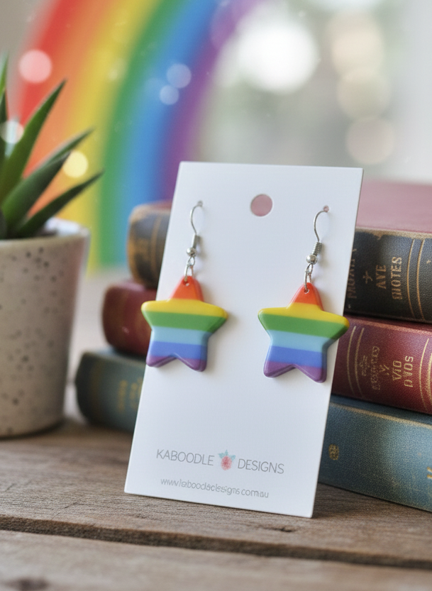 Rainbow Star Stripes Drop Dangle Earrings