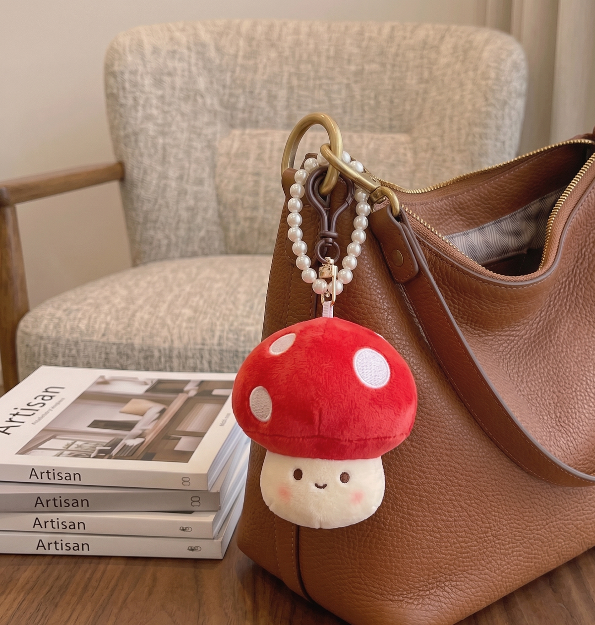 Mushroom Red Plush Handbag Keychain Keyring