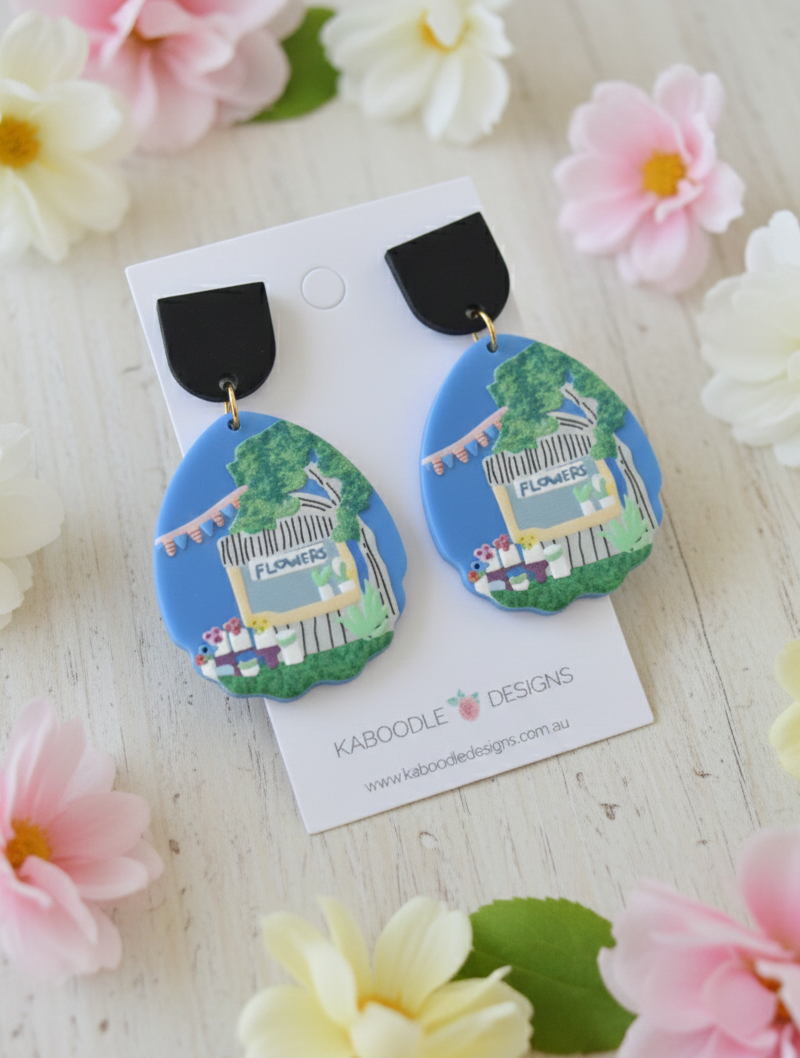 Geometric Flower Market Statement Drop Dangle Earrings
