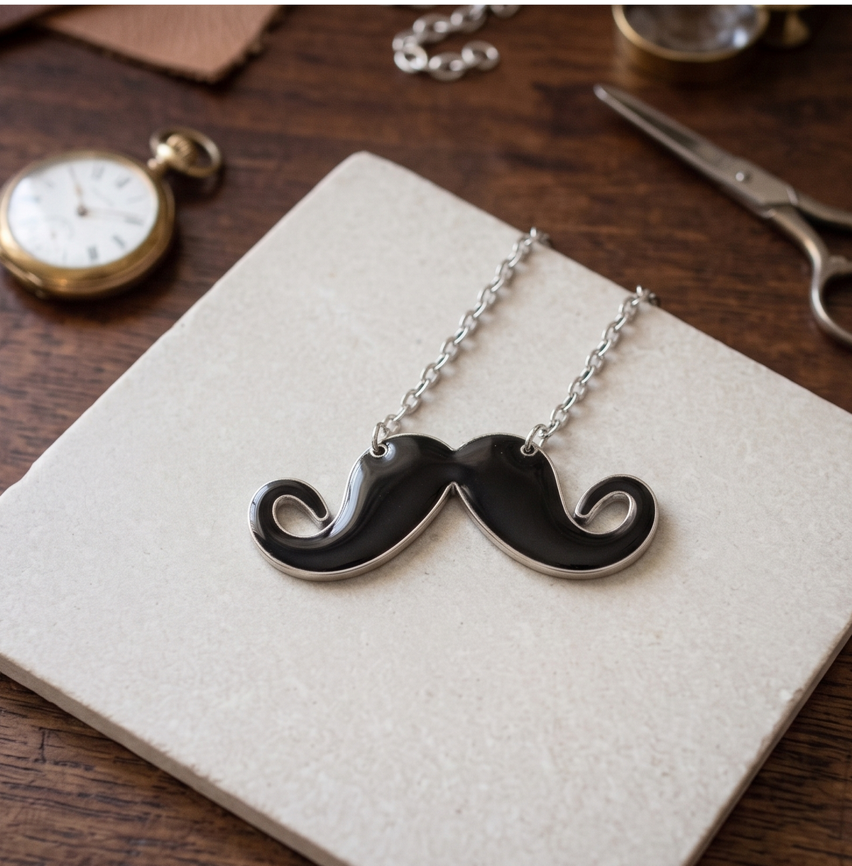 Steampunk Black Moustache Novelty Statement Necklace