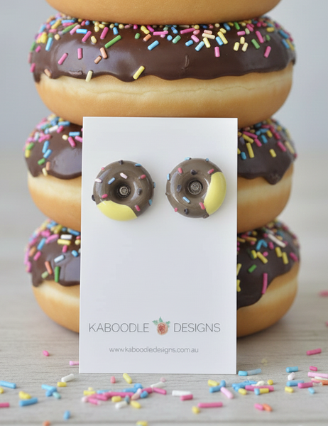 Miniature Resin Donut Doughnut Sprinkles Stud Earrings - Chocolate