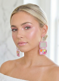 Acrylic Make Up Palette Eyeshadow Artist Mirror Barbie Selfie Drop Dangle Earrings - Pink