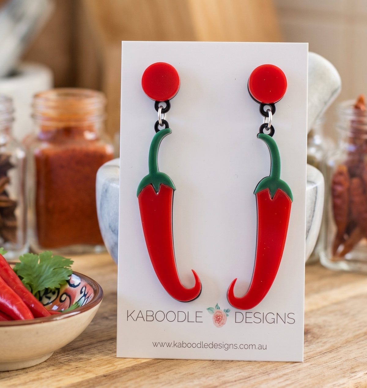 Acrylic Perspex Spicy Red Chilli Jalapeno Pepper Drop Earrings