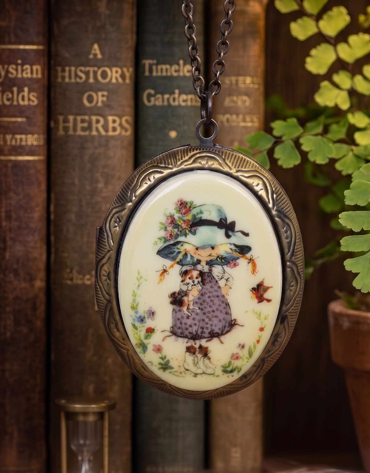 Holly Hobbie 70s Moppet Amy Large Vintage Inspired Locket Necklace