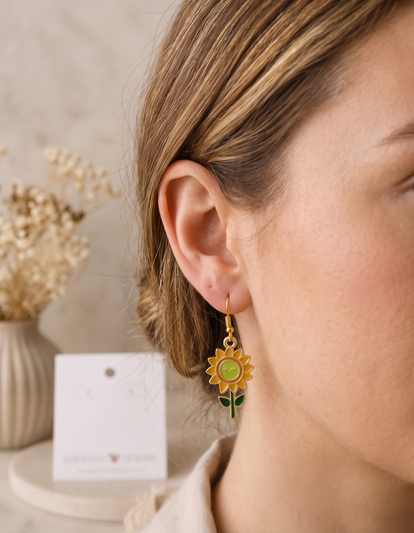 Sunflower Earrings - Summer Sunshine Dangle Drops