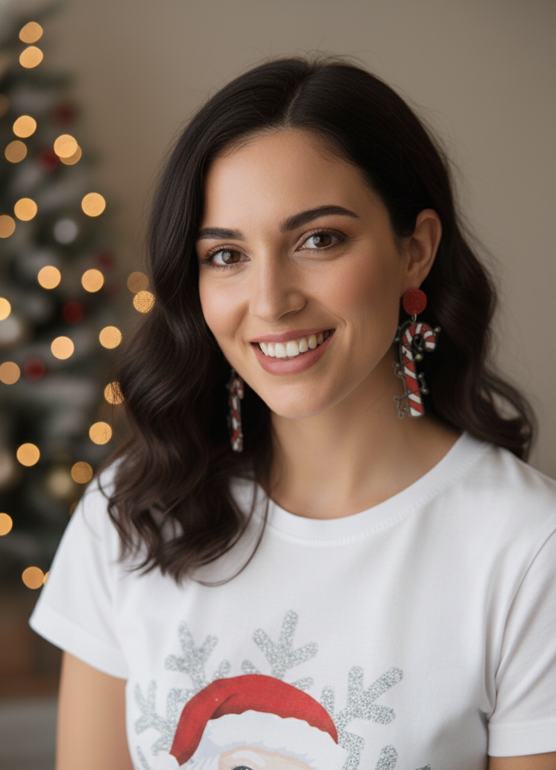 Acrylic Christmas Candy Cane Xmas Lights Drop Earrings