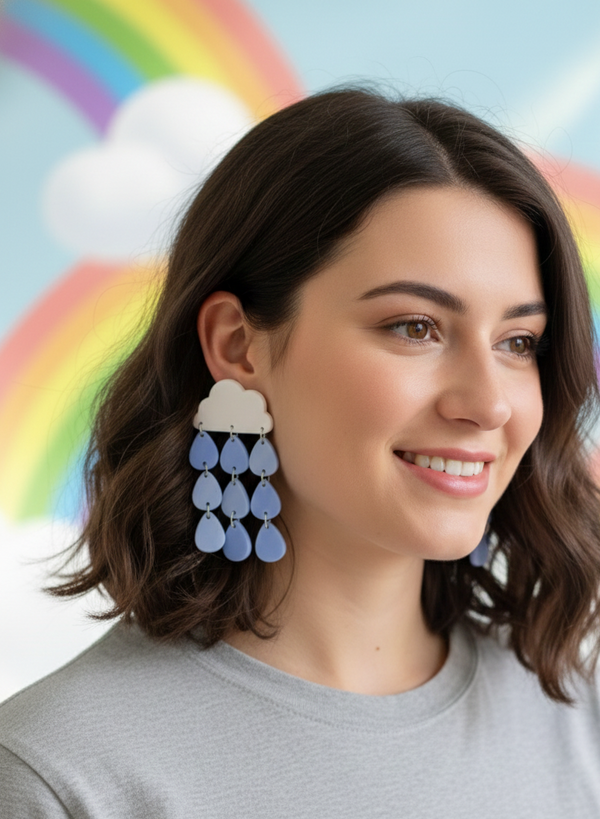 Cloud Raindrop Rain Drop Dangle Earrings