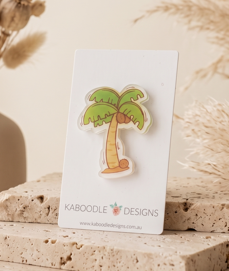 Palm Tree Brooch - Tropical Coconut Acrylic Pin