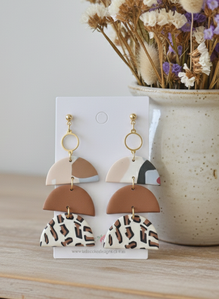 Clay Geometric Shapes and Patterns Leopard Print Drop Dangle Earrings