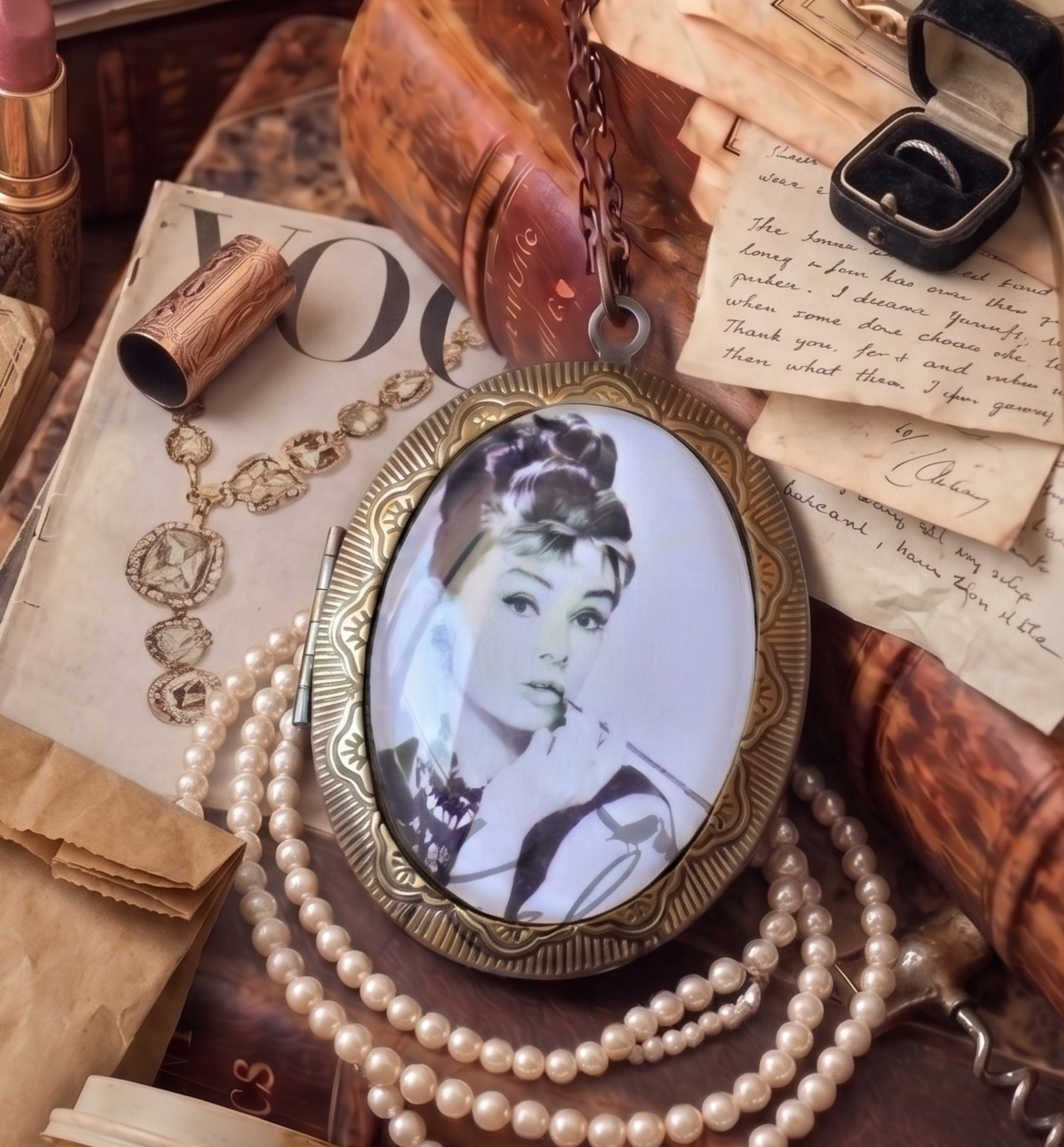 Holly Golightly Audrey Hepburn Large Vintage Inspired Oval Locket