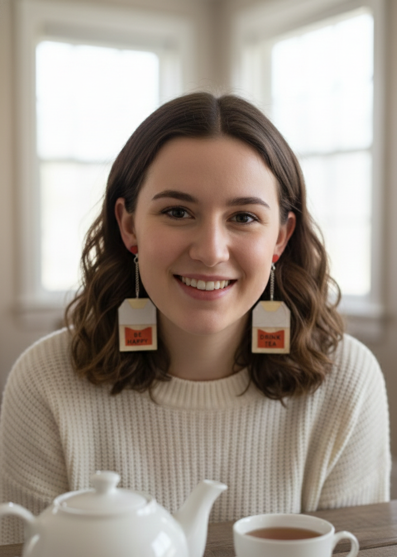 Tea Bag Drink Tea Be Happy Inspirational Drop Dangle Earrings