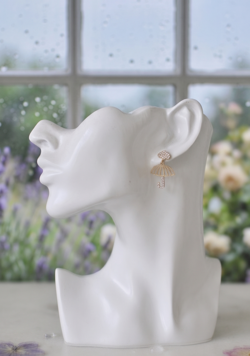 Diamonte Rhinestone Umbrella Cloud Drop Dangle Earrings