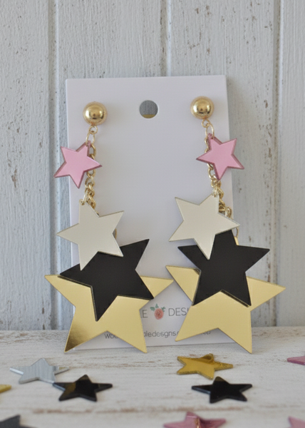 Acrylic Glitter Stars Drop Dangle Earrings