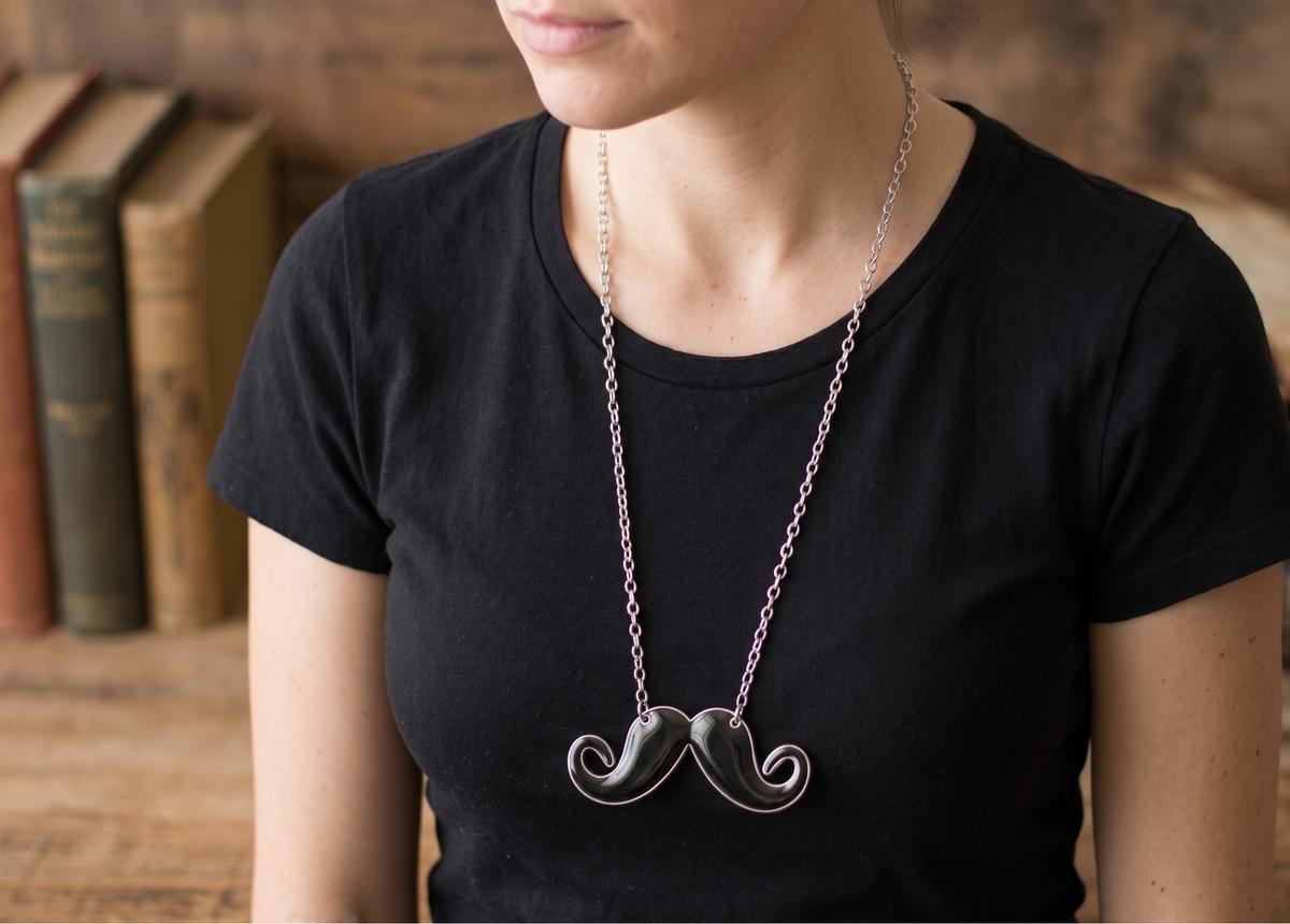 Steampunk Black Moustache Novelty Statement Necklace