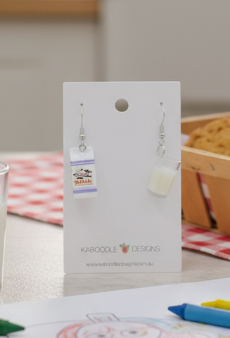 Miniature Novelty Fun Milk and Glass Dangle Drop Earrings