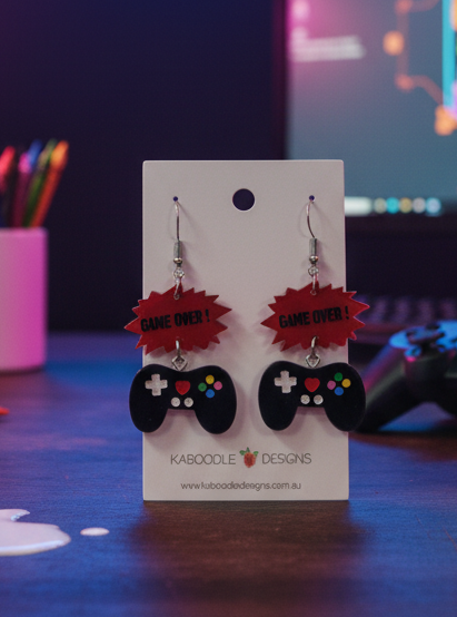 Acrylic Game Gaming Console Game Over Drop Dangle Earrings