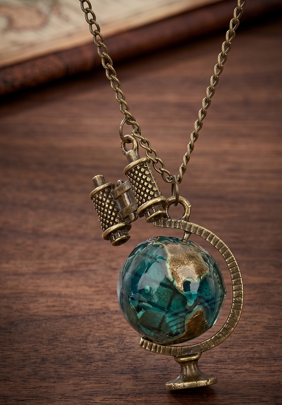 Vintage Inspired World Globe Binoculars Necklace