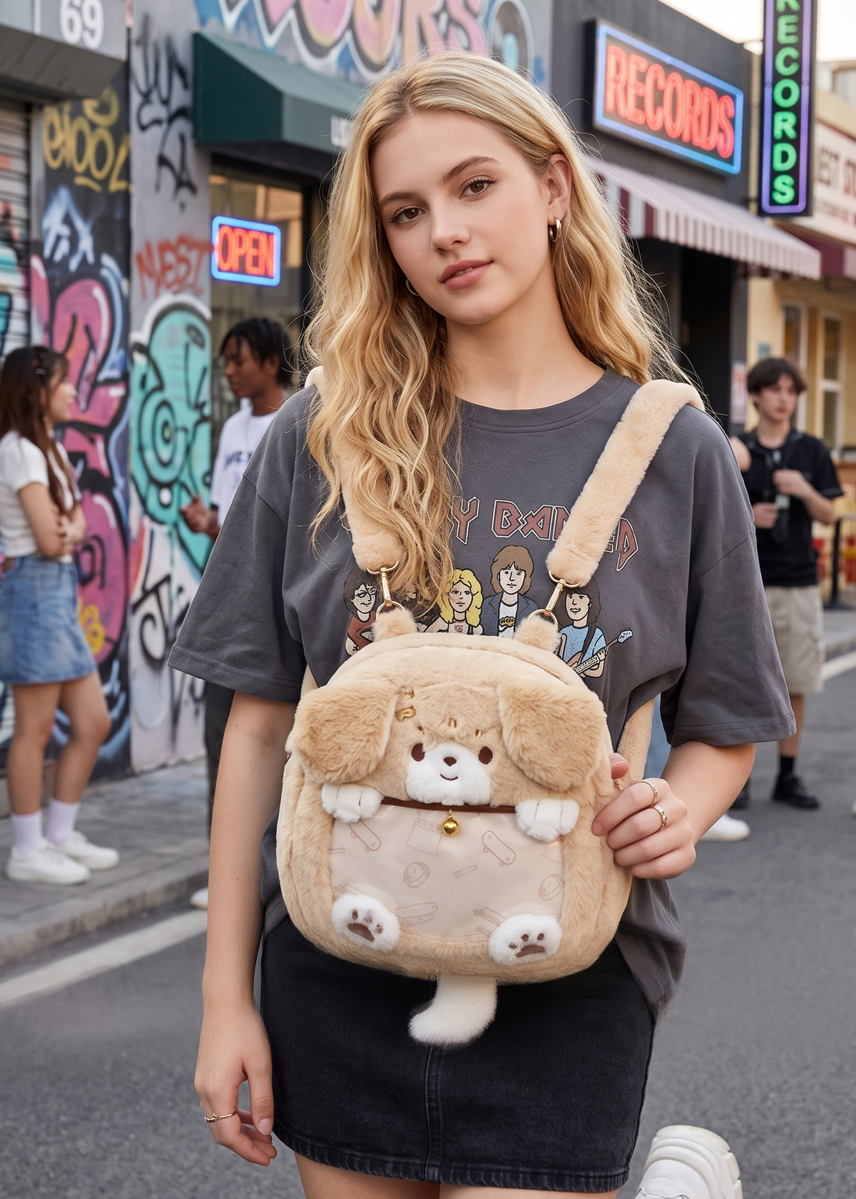 Plush Dog Crossbody and Backpack Detachable Strap