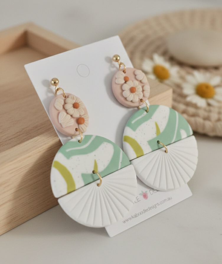 Clay Geometric Shapes and Patterns Flowers Drop Dangle Earrings