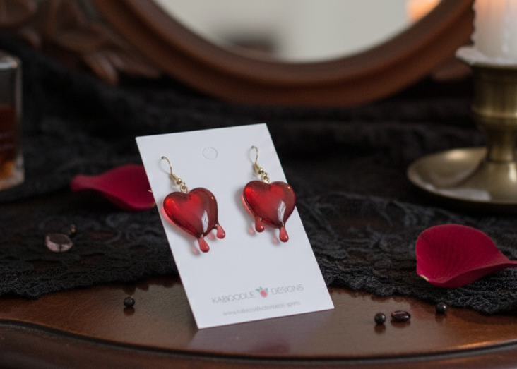 Acrylic Red Dripping Heart Blood Drop Dangle Earrings