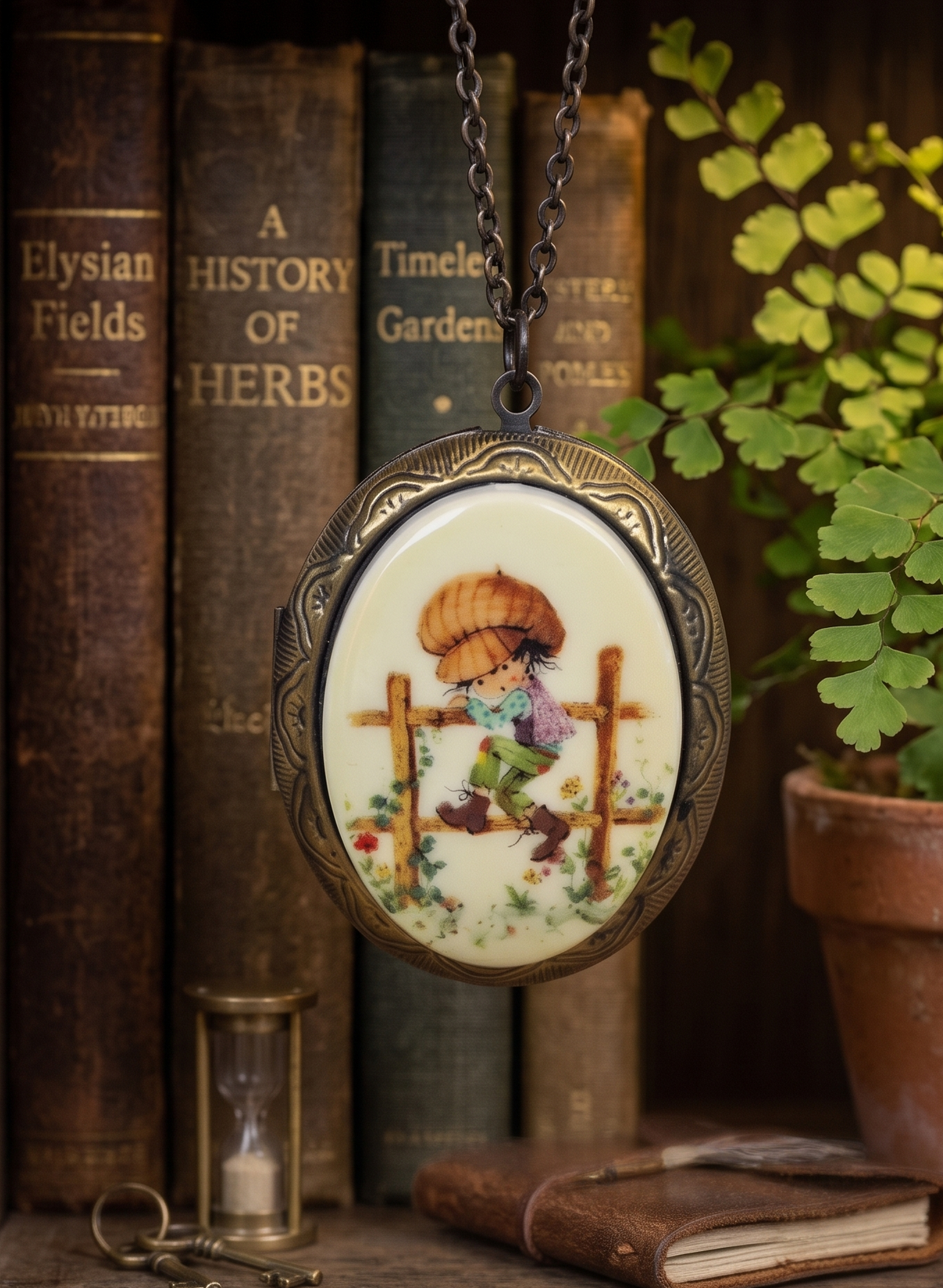 Holly Hobbie and Friends Little Farmer Robbie Hobbie Vintage Inspired Large Locket Necklace