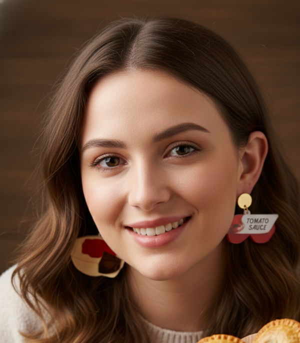 Acrylic Aussie Australian Meat Pie and Tomato Sauce Drop Dangle Earrings