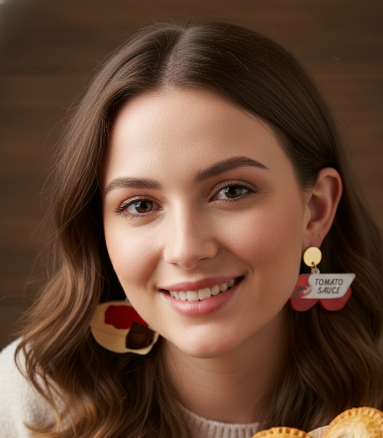 Acrylic Aussie Australian Meat Pie and Tomato Sauce Drop Dangle Earrings