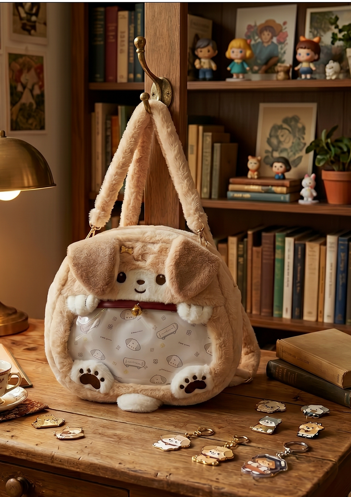 Plush Dog Crossbody and Backpack Detachable Strap
