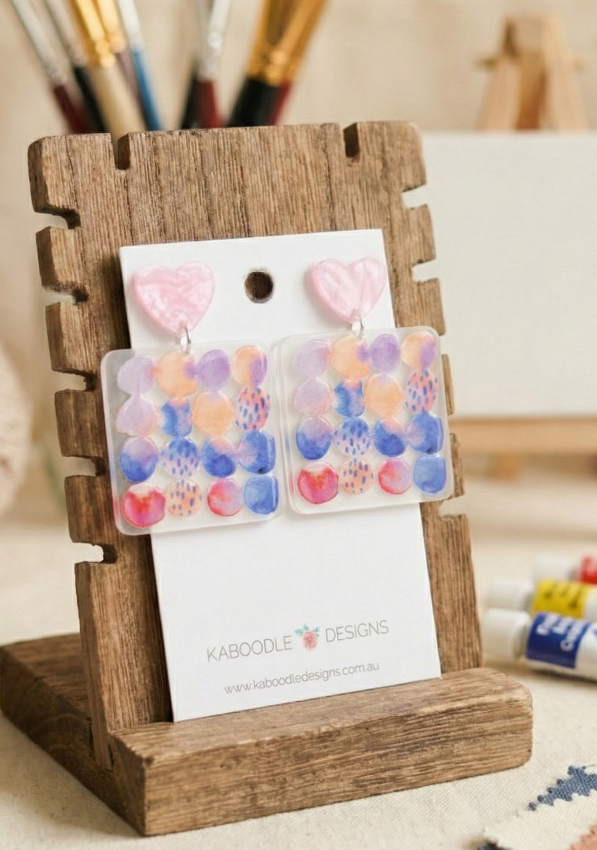 Acrylic Love Heart Pastels Geometric Drop Dangle Earrings