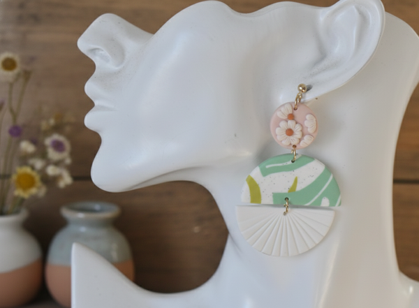 Clay Geometric Shapes and Patterns Flowers Drop Dangle Earrings