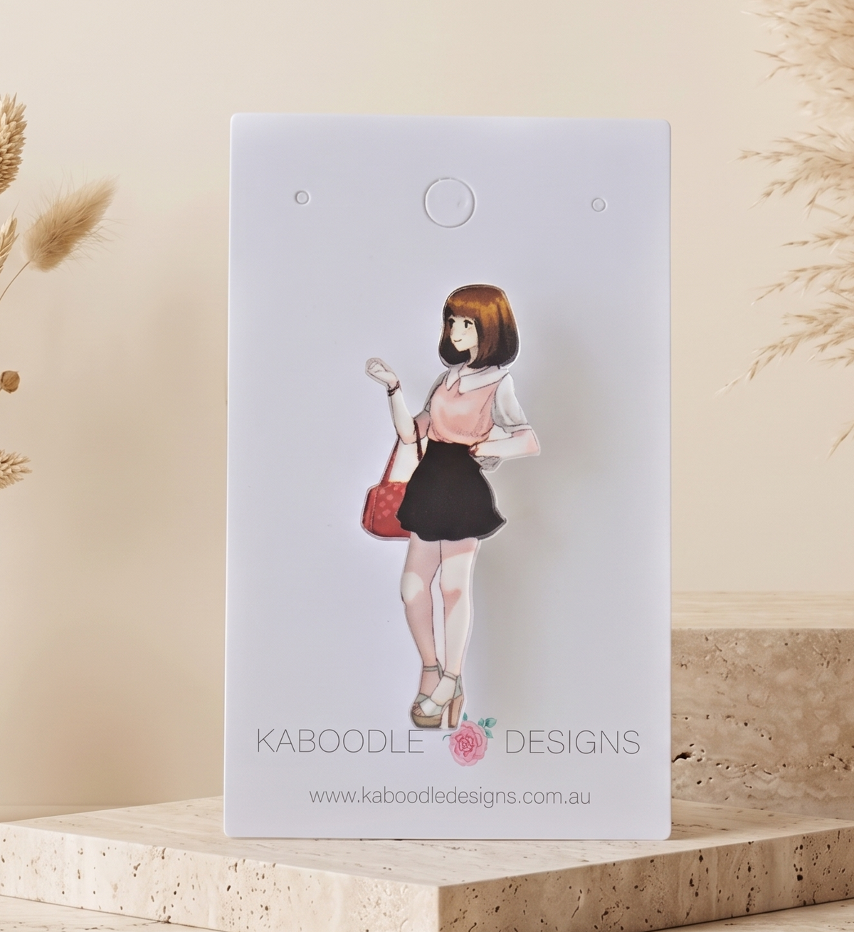 Fashionista Girl Brooch - Trendy Girl with Handbag Pin
