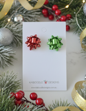 Christmas Present Gift Ribbon Novelty Fun Stud Earrings