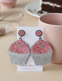 Acrylic Perspex Laser Cut Glitter Cupcake Drop Earrings