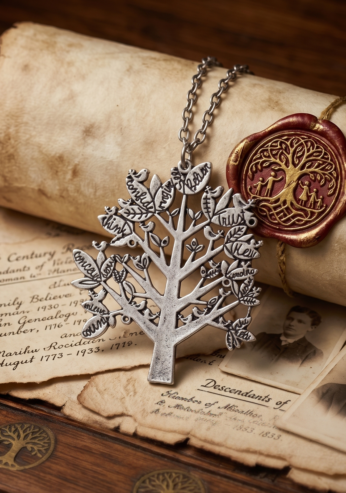 Vintage Inspired Large Tree Necklace in Vintage Silver