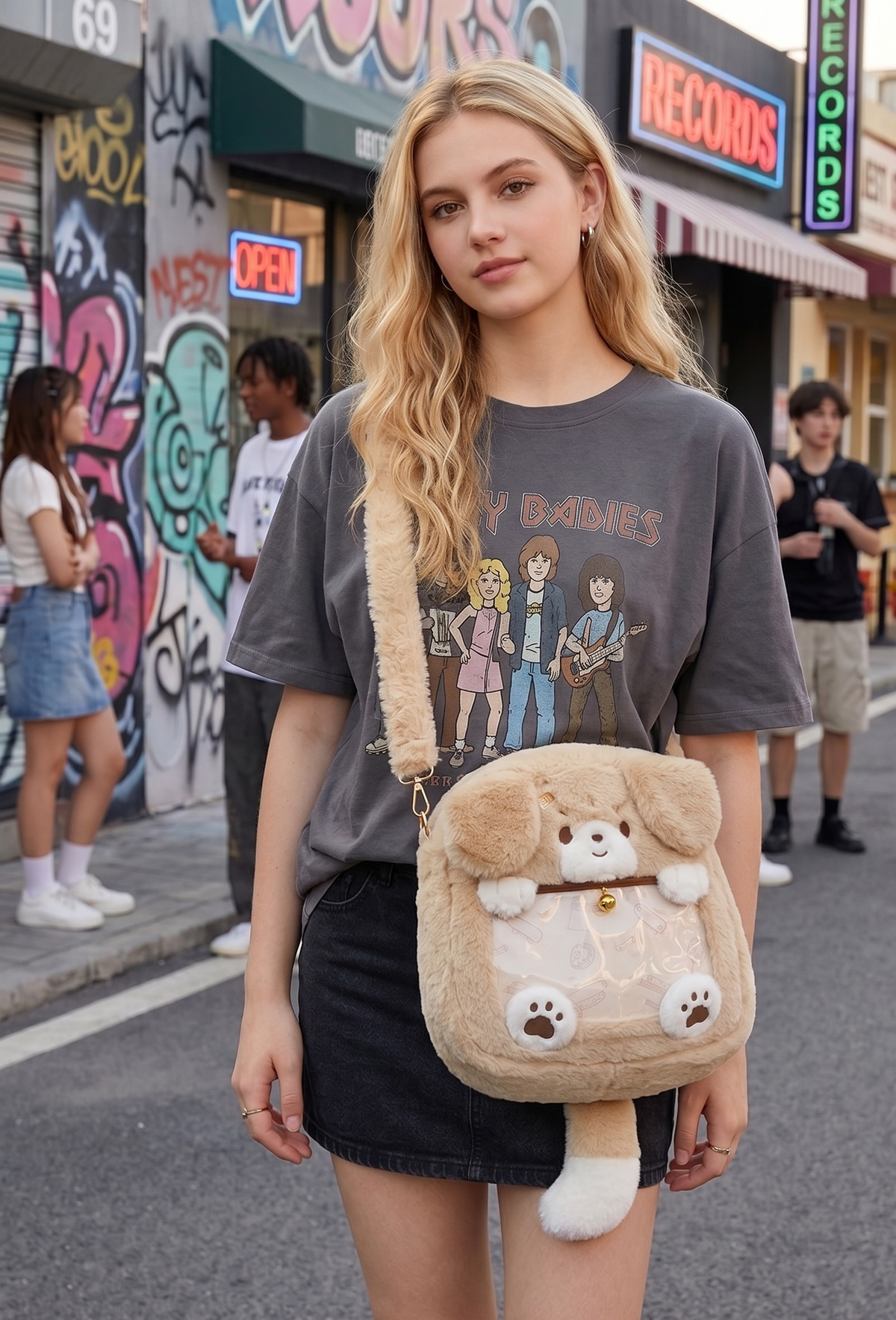 Plush Dog Crossbody and Backpack Detachable Strap
