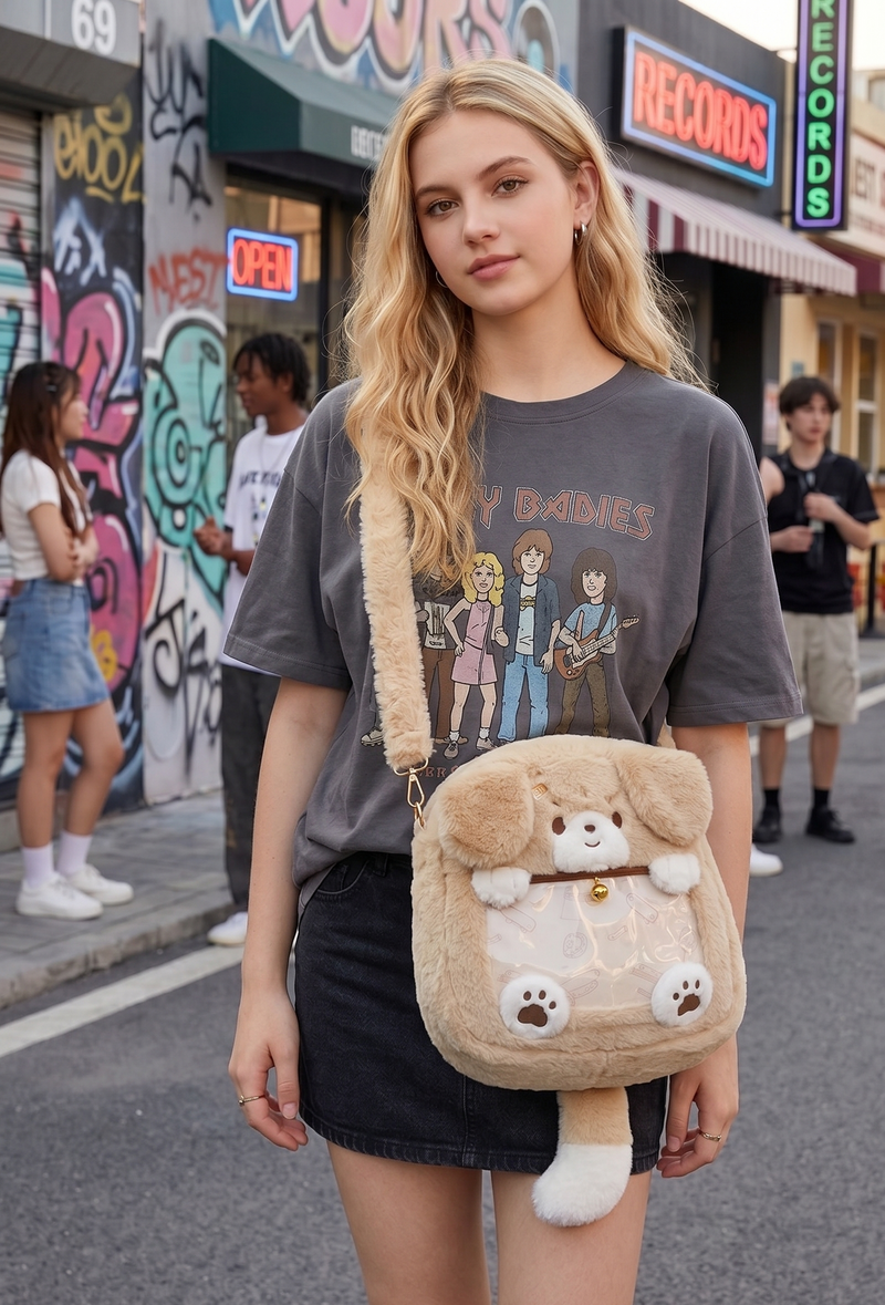 Plush Dog Crossbody and Backpack Detachable Strap
