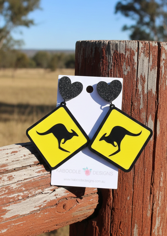 Acrylic Perspex Laser Cut Kangaroo Sign Australia Drop Earrings