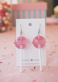 Lollipop Candy Novelty Fun Drop Dangle Earrings - Pink Glitter