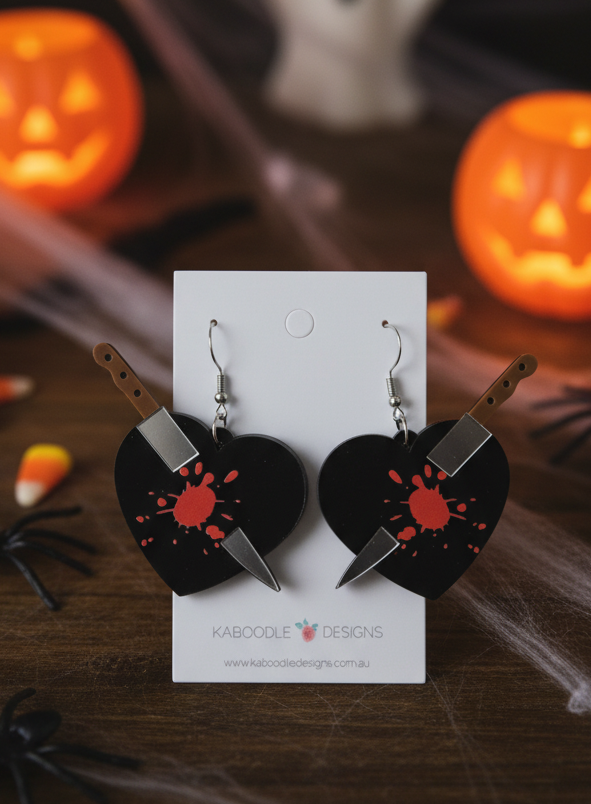 Acrylic Halloween Broken Heart Blood Knife Drop Dangle Earrings