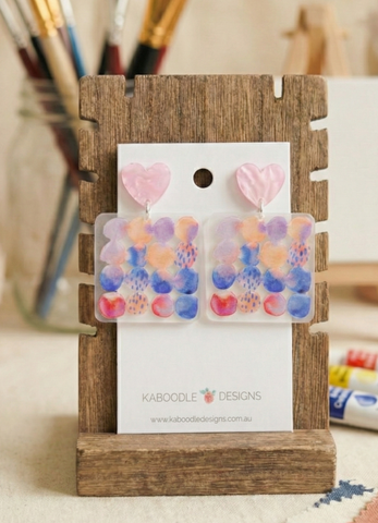 Acrylic Love Heart Pastels Geometric Drop Dangle Earrings
