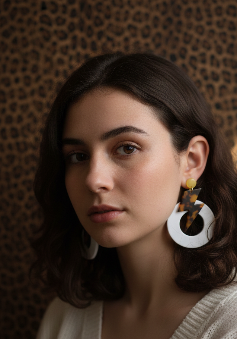 Leopard Print Lightning Dangle Drop Earrings