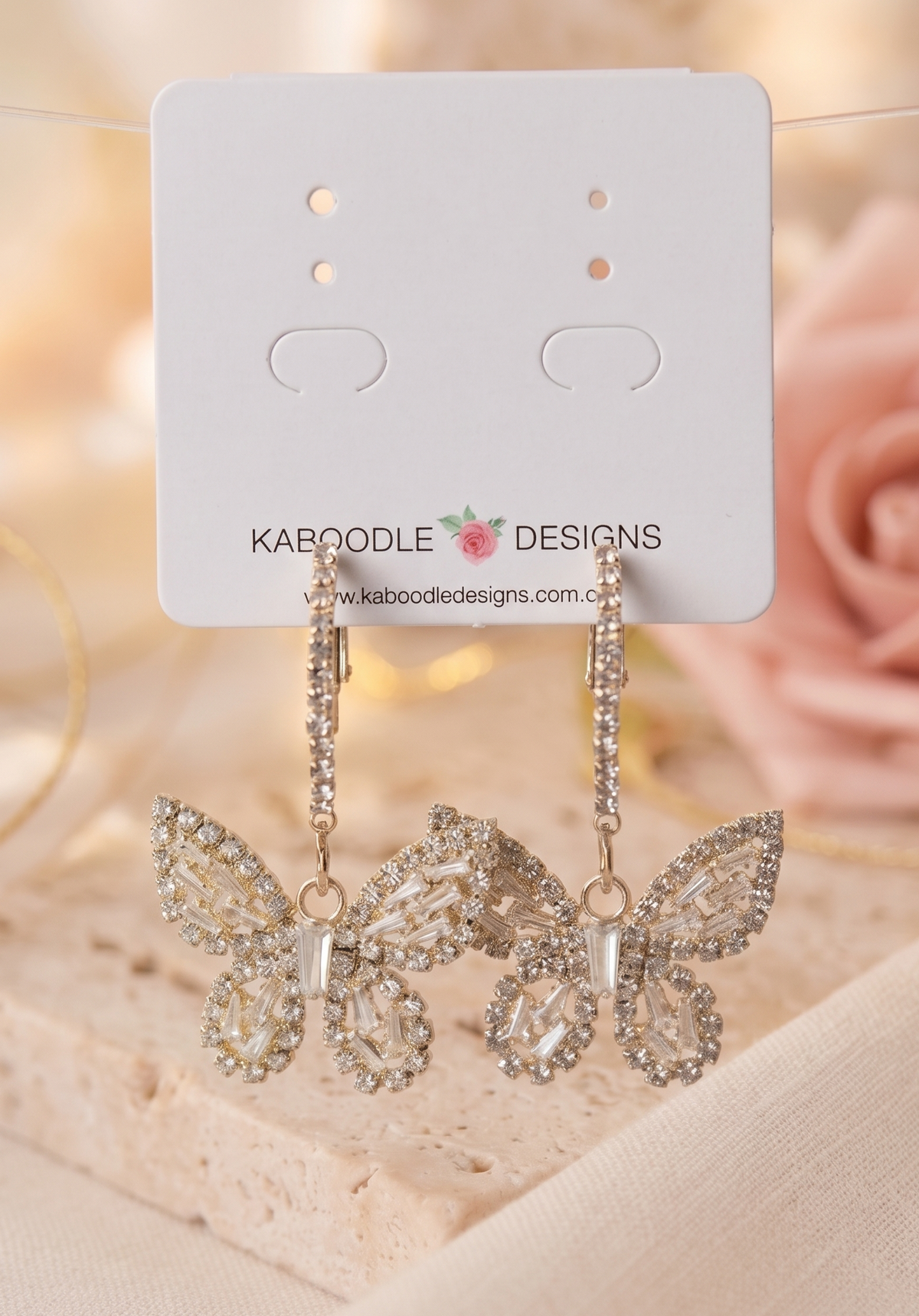 Butterfly Rhinestone Diamonte Faux Pearl Hoop Dangle Earrings