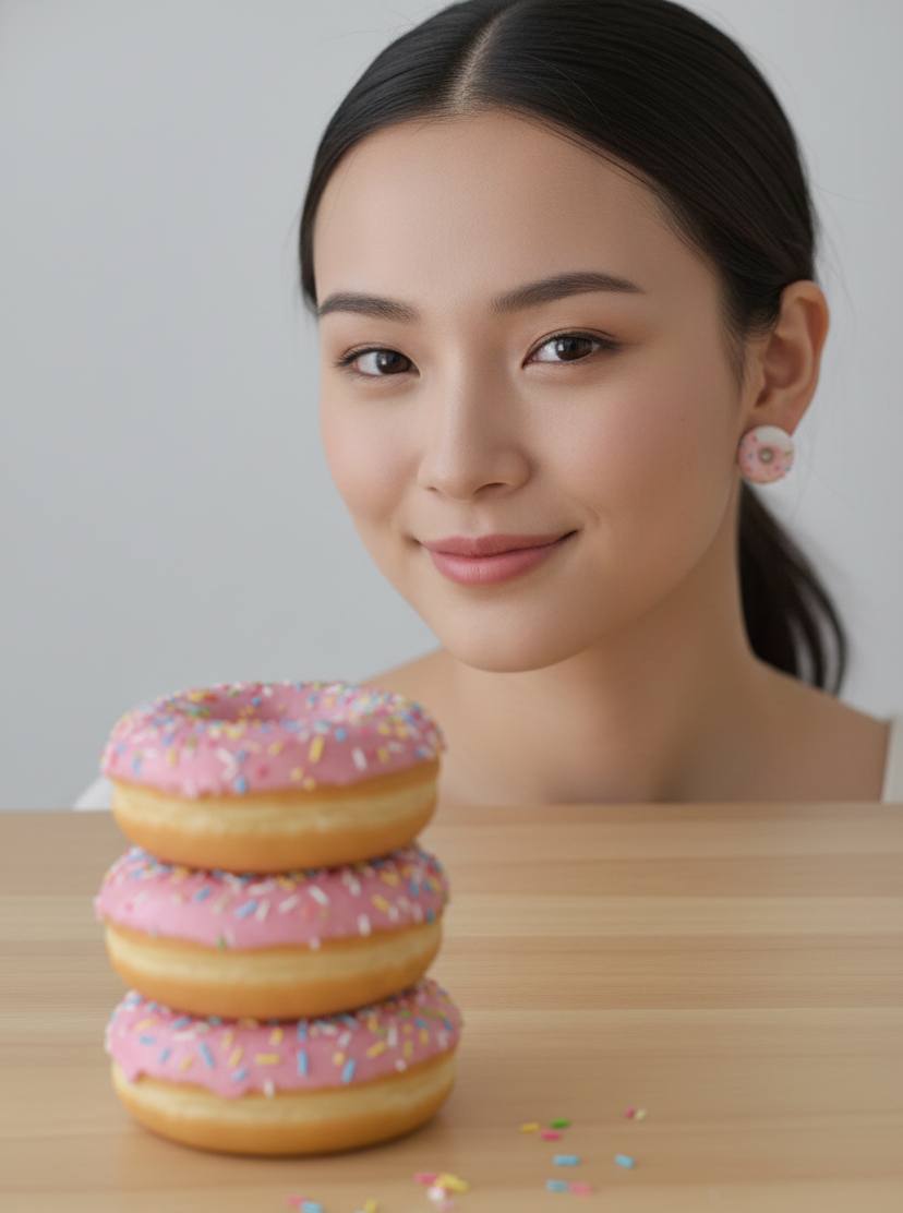 Miniature Resin Donut Doughnut Sprinkles Stud Earrings - Hot Pink