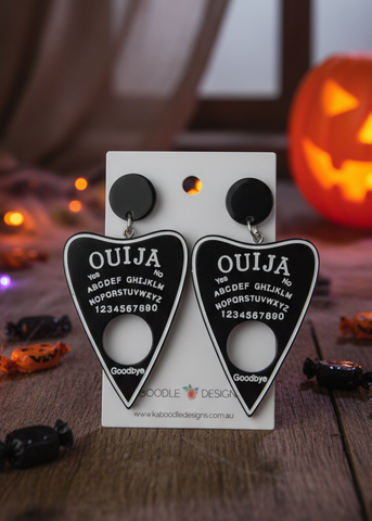 *** Novelty Ouija Board Spirit Fortune Telling Halloween Dangle Earrings  - Black and White