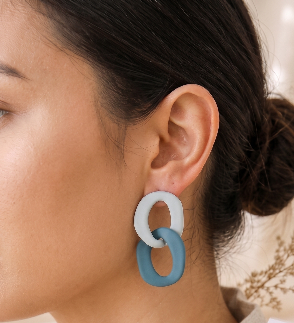 Geometric Link Earrings - Green Stud Dangles