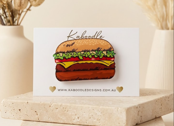 Hamburger Brooch - Acrylic Laser Cut Perspex