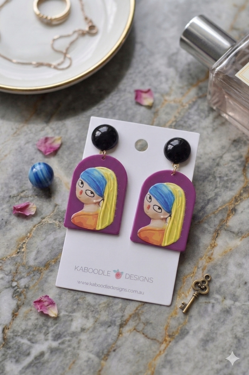 Novelty Van Gogh Girl With A Pearl Earring Inspired Dangle Earrings