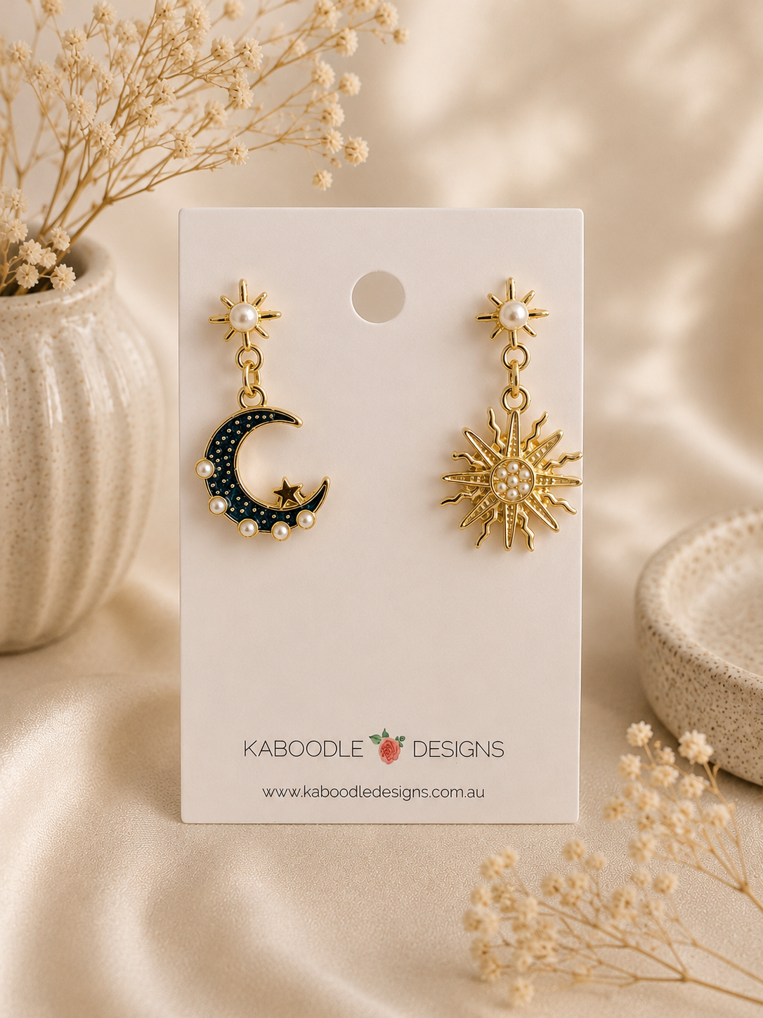 Sun and Moon Faux Pearl Drop Dangle Earrings