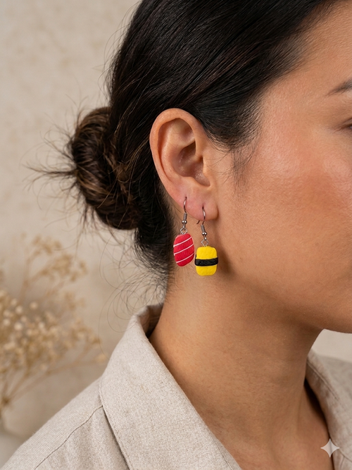 Japanese Sushi Sashimi Egg Novelty Fun Drop Dangle Earrings