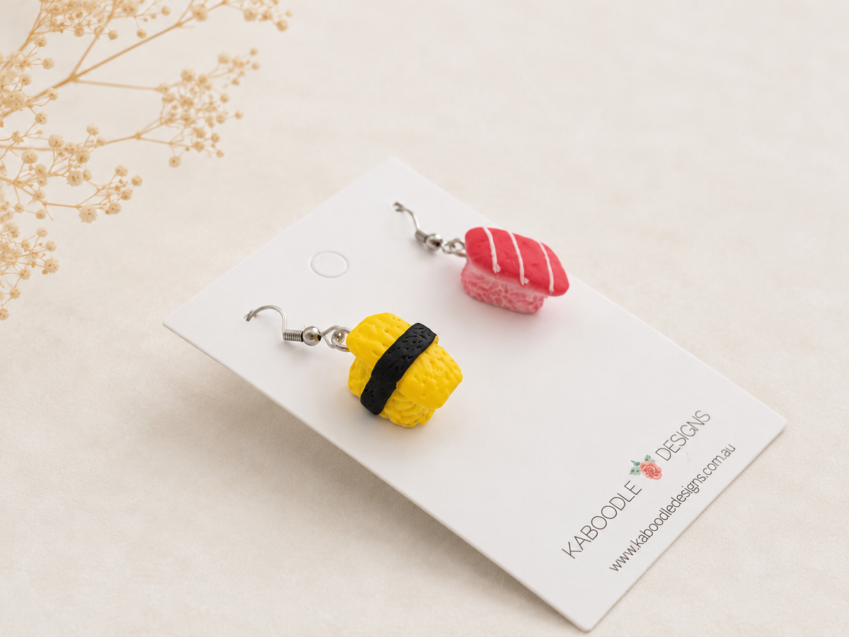 Japanese Sushi Sashimi Egg Novelty Fun Drop Dangle Earrings
